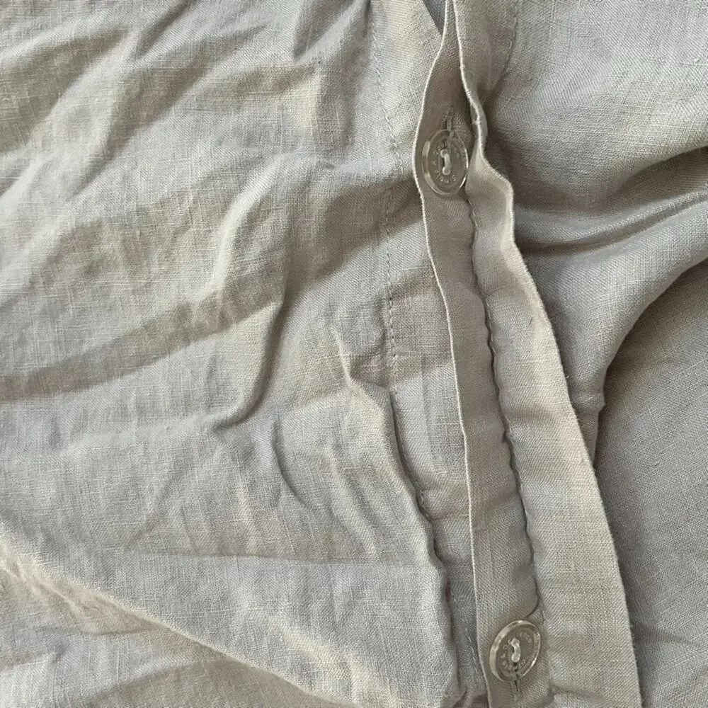 Simple Opulence 100% Linen Duvet Cover Queen Taupe Ruffled Edge Button Close